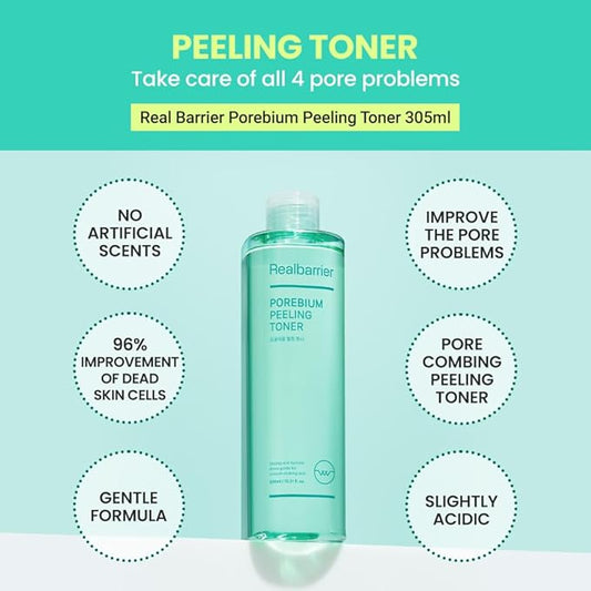 Real Barrier | Porebium Peeling Toner | Face Toner for Blackhead Control | Dead Skin Cells Exfoliator for Sensitive Skin | No Sebum Solution for Oily Skin | Korean Skincare |10.31 fl oz (305ml)