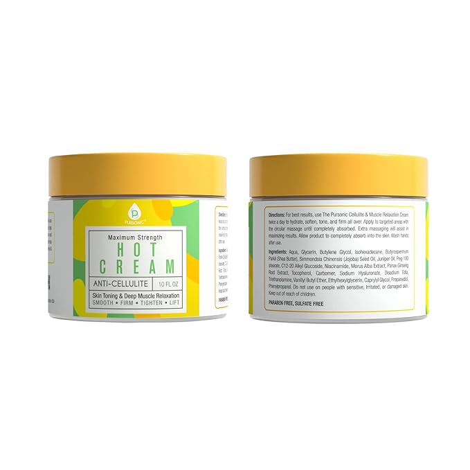 Pursonic Anti Cellulite Cream & Muscle Relaxation Hot Cream - Reduce Varicose Veins, Firm, Tighten & Improve Skin Texture - Hydrate with All-Natural Ingredients for Legs, Arms, Tummy, Butt & Thighs