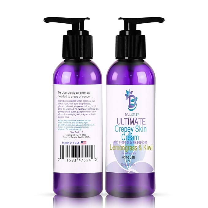 Diva Stuff Crepey Skin Cream Strawberry Patch, For Face & Body, Increases Collagen And Reduces Wrinkles & Fine Lines, Alpha Hydroxy Acids, Hyaluronic Acid, Honey, Coconut Oil, Argan Oil (8 oz)