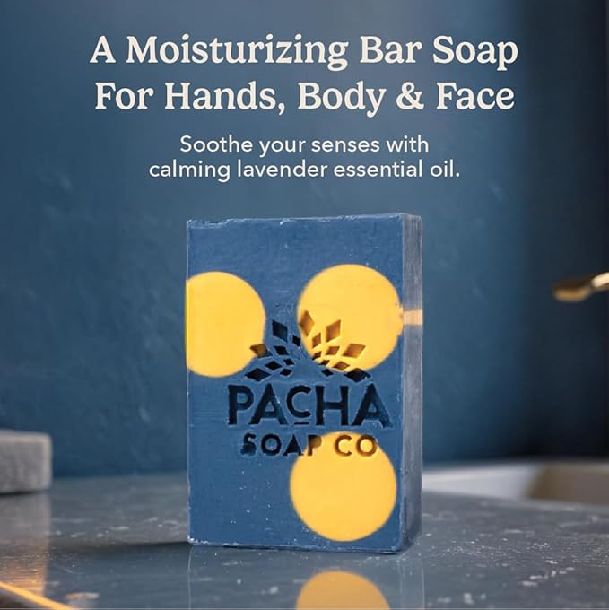 Pacha Soap Co. Bar Soap, Lavender & Blue Tansy, 3-Pack (4 oz ea) - Premium, Handcrafted, Hydrating, Natural Face Wash, Hand Cleanser, Body Wash, Soothing Essential Oils