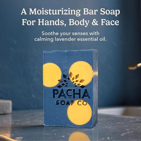 Pacha Soap Co. Bar Soap - Premium, Handcrafted, Hydrating, Natural Face Wash, Hand Cleanser, Body Wash, Soothing Essential Oils (Lavender & Blue Tansy, 5-Pack, 4 oz ea)