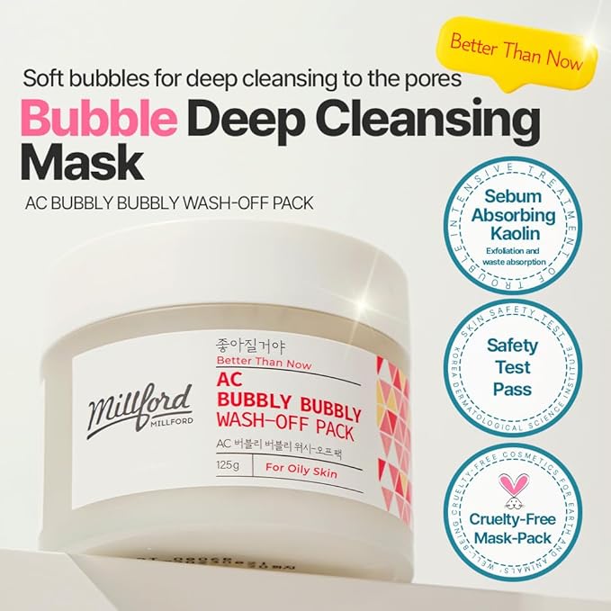 AC Bubbly Bubbly Wash-Off Pack 125g/4.4Oz, Kaolin, Deep Cleansing, Acne Prone Skin, Bubble Wash, Exfoliating, Bubble Mask, Removing Sebum and Dead Skins, Instant Bubbles Pop up