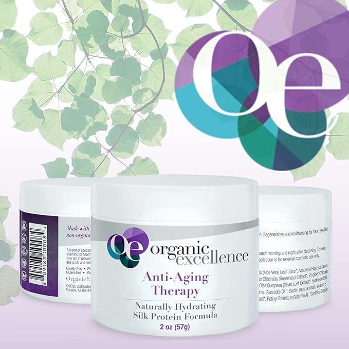 Organic Excellence Organic Moisturizer Face Cream, All Natural Face Moisturizer with Silk Protein to Hydrate, Nourish Protect Skin and Promote Collagen Production Non-Toxic & Fragrance-Free 2 oz
