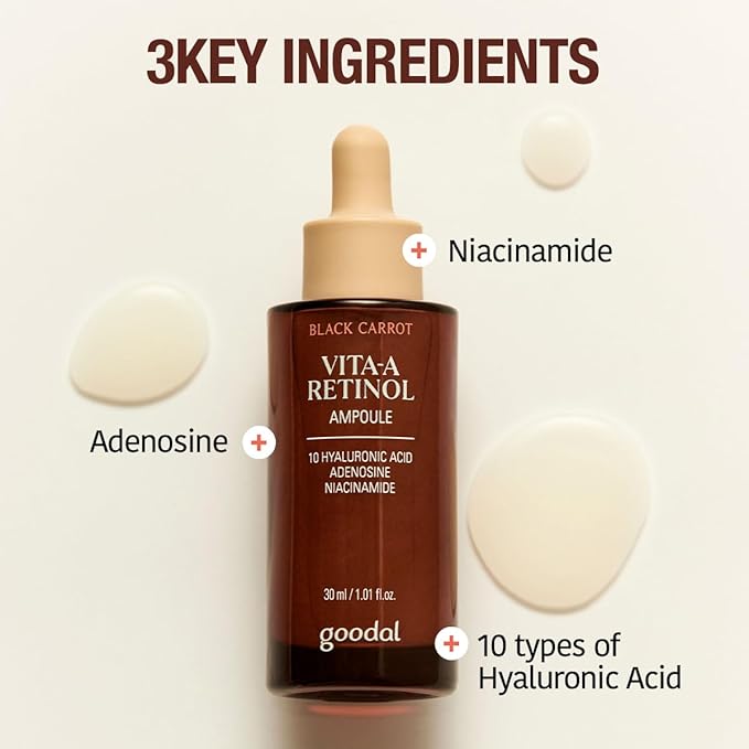 GOODAL Black Carrot VITA-A Retinol Ampoule 30ml, Hydration Facial Serum for Glowy Skin, Lightweight Serum, Korean Skincare, Pore minimizer