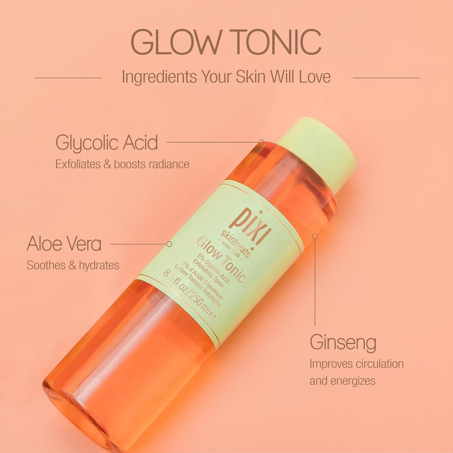 Glow Tonic Balancing Face Toner Glycolic Acid for Radiant Skin and Daily Brightening (8.5 Fl Oz / 250 Ml)