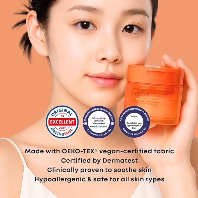 Carrot Calming Toner Pads – Korean Face Toner Pad with Centella Asiatica, Hydrating & Pore Minimizer, Soothing & Hydrating with Jeju Carrot Extract, 100% 7 Layer Cotton 40 Pads