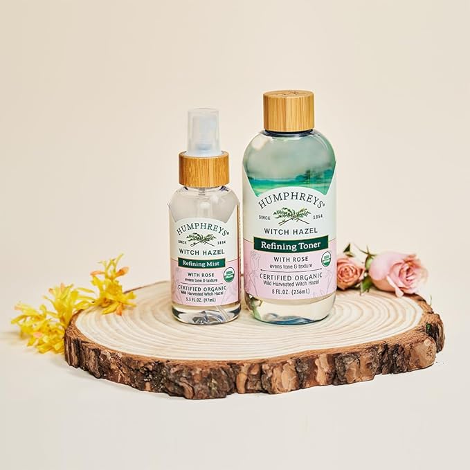 Humphreys Witch Hazel Refining Toner | Wild Harvested Witch Hazel & Rose | USDA Organic | Natural | Soothing & Clarifying | 8 Fl Oz