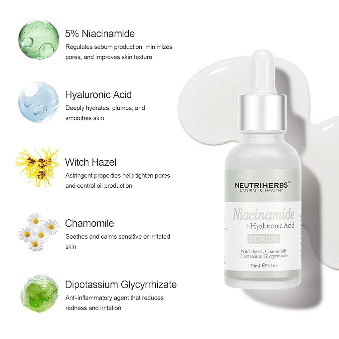 Neutriherbs 5% Niacinamide Serum for Face the Ordinary + HA,Effectively Work to Control Excess Facial Oil, Minimize the Pores and Prevent Breakouts, Best Niacinamide Serum For Oily Skin