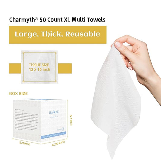 Disposable Face Towels XL 50 Count 10"x12" Extra Thick & Ultra Soft Degradable Makeup Remover Dry Wipes, Facial Tissue Face Wipes for Women Cleansing