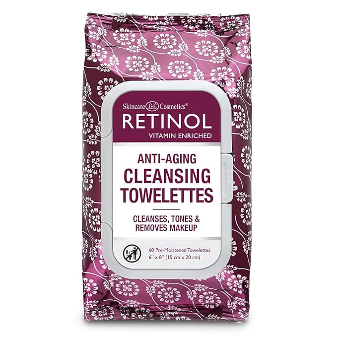 LIVAURA Retinol Anti-Aging Cleansing Towelettes – All-in-One Cleanser, Toner & Makeup Remover in a Convenient Pre-Moistened Wipe – On-The-Go Exfoliating, Toning & Hydrating Leaves Skin Clean