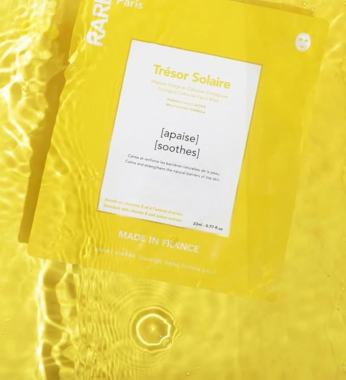 Trésor Solaire - Soothing Facial Sheet Mask - Soothing & Strengthening - With Vitamin E & Arnica - Multi-Active Serum Formula - Brightening, Firming & Revitalizing - 1 Pack