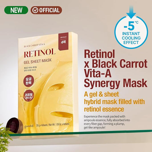 GOODAL Retinol + Black Carrot Gel Sheet Mask – Intensive Hydration & Pore-Lifting, Cooling, Skin-Firming Facial Mask [4EA]