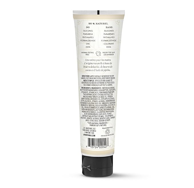 J.R. Watkins Natural Moisturizing Hand Cream, Coconut, Hydrating Hand Moisturizer with Shea Butter, Cocoa Butter, and Avocado Oil, USA Made and Cruelty Free, 3.3oz