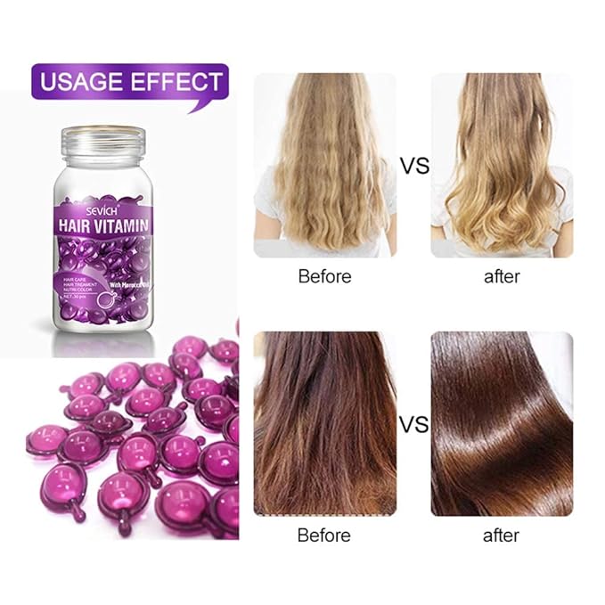 Hair Treatment Serum - 40 Hair Care Capsules - Hair Growth Serum - With Argan Macadamia & Avocado Oils - Vitamins A, E, & Pro B5 - Conditioner for Women & Men