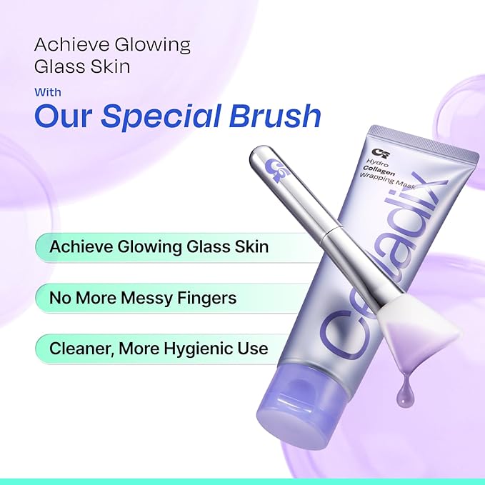 Hydro Collagen Wrapping Mask – Overnight Hydrating & Firming Peel-Off Face Mask, Vegan Collagen, Niacinamide–Pore Minimizing & Radiance Boost, Korean Skincare, 2.53 Fl Oz (Jelly Brush Set)