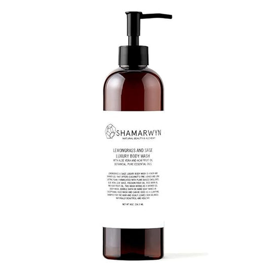 shamarwyn Body Wash, Lemongrass and Sage, Natural, Organic, Hydrating with Aloe Vera, Acaí Fruit Oil 8oz