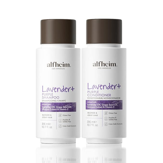 Alfheim Lavender+ Purple Shampoo & Conditioner Set | Tone-Correcting for Blonde, Silver & Gray Hair | Neutralizes Brass & Yellow Tones | Moisturizes, Protects Color & Adds Shine | 10.7 oz Each