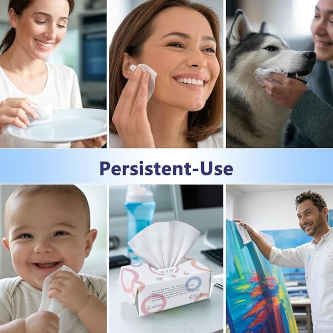 Disposable Face Towels, 80 Count, Biodegradable Dry Wipes for Sensitive Skin, Makeup Removal, Baby Care, Ultra Soft & Thick, 7.8”x7.8”