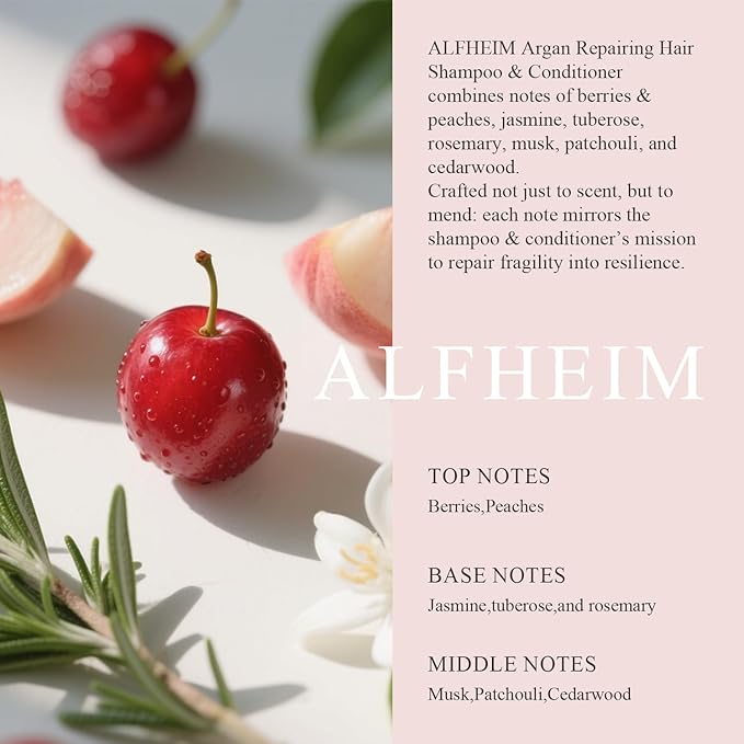 Alfheim Argan Repairing Shampoo & Conditioner | Sulfate-Free, Paraben-Free | Argan Oil, Keratin & Niacinamide for Dry, Damaged, Color-Treated Hair | Moisturizing, Strengthening & Frizz Control|18oz*2