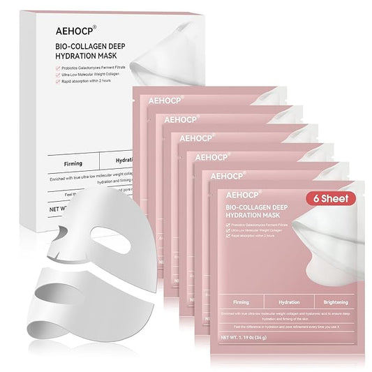 Bio-Collagen Face Mask - Korean Skincare, Women's Facial Treatments & Masks, Deep Hydrating Overnight Mask, Firming & Moisturizing, 6-Pack