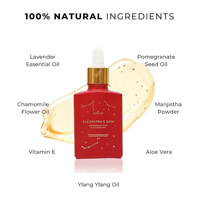 CLEOPATRA'S SKIN Moisturizing Serum – Ayurvedic Face Oil for Oily & Sensitive Skin – Antioxidant, Anti-Aging & Hydrating with Pomegranate & Manjistha, Non-Greasy & Collagen-Boosting Glow Oil