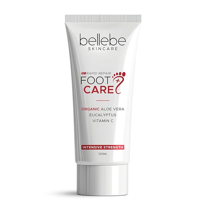 Bellebe Skincare Rapid Repair Foot Cream, Organic Aloe Vera with Eucalyptus and Vitamin C, Intensive Strength for Cracked, Callused, Dry Skin, 120ml