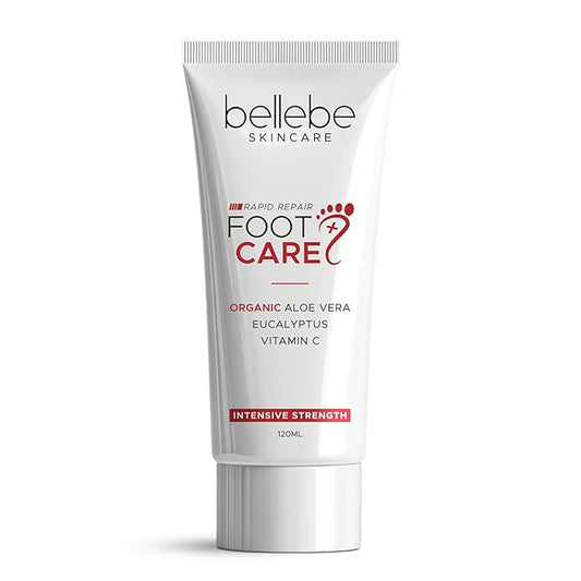 Bellebe Skincare Rapid Repair Foot Cream, Organic Aloe Vera with Eucalyptus and Vitamin C, Intensive Strength for Cracked, Callused, Dry Skin, 120ml