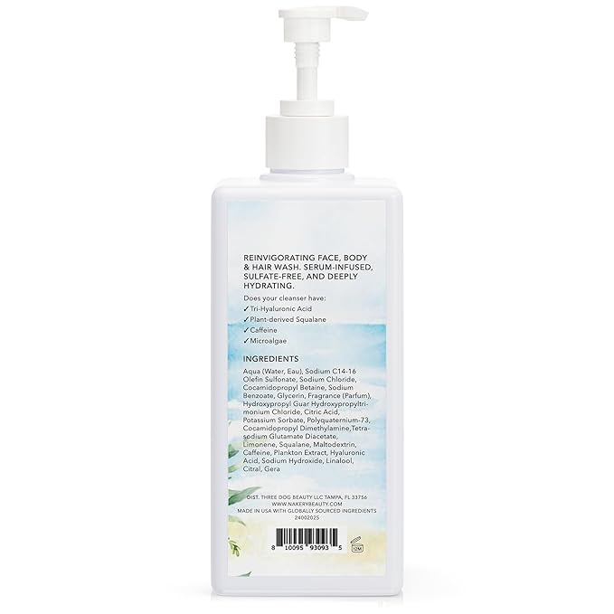 Nakery SkinRestore Hydrating Face & Body Wash with Hyaluronic Acid - Body Wash for Sensitive Skin - Foaming Face Wash & Oil Cleanser for Women 350ml - Sulfate Free & Cruelty Free - Seaside Serenity