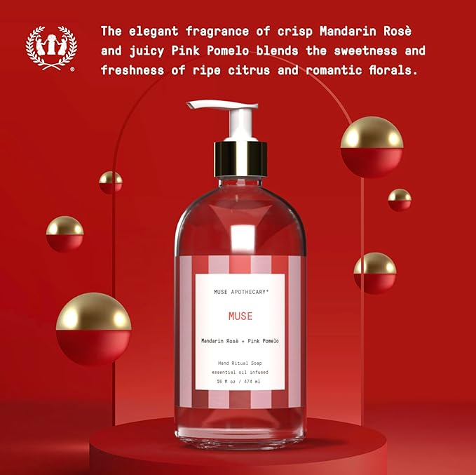 Muse Apothecary Hand Ritual - Aromatic and Nourishing Hand Soap, Infused with Natural Aromatherapy Essential Oils - Great Valentine's Day Gift - 16 oz, Mandarin Rosè + Pink Pomelo, 3 Pack