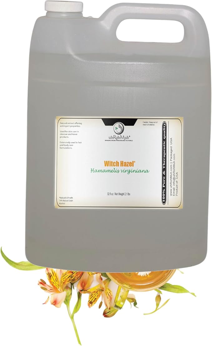 Witch Hazel Natural USP Oil – 100% Pure with 14% Natural Grain Alcohol | Hamamelis Virginiana Extract for Face, Skin, Hair & Wellness | Astringent & Soothing Properties | 32 Fl Oz | Net Weight 2.1 lbs