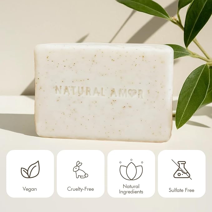 Natural Amor Lavender Tea Tree Soap Bar 7oz – Natural Exfoliating Body Soap with Walnut Shell – Long-Lasting Triple Milled Moisturizing Bar for Men & Women