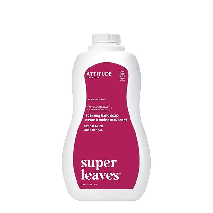 ATTITUDE Foaming Hand Soap, EWG Verified, Plant and Mineral-Based Ingredients, Vegan and Cruelty-free Personal Care Products, Herbal Musk, Bulk Refill, 35.2 Fl Oz