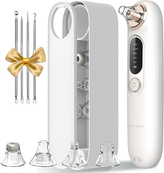 Blackhead Remover Pore Vacuum Kit for Face, 5 Adjustable Suction Levels Blackhead Extraction Tool, Face Suction Pore Cleaner with 4 Suction Heads, 4 Probes for Women & Men (White)