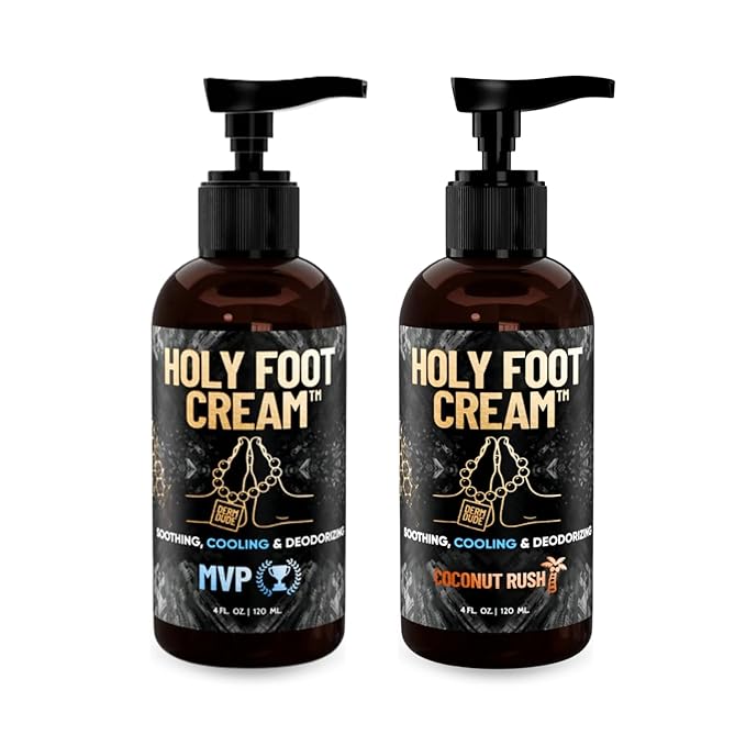 Derm Dude Holy Foot Cream, 4oz (2-Pack) | MVP & Coconut Rush Scents | Moisturizing Foot Lotion with DeoPlex for Freshness & Arrowroot for Hydration