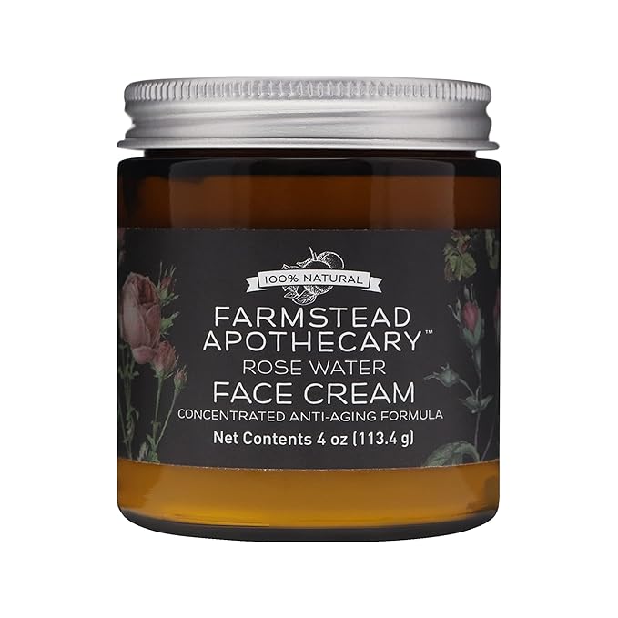 Farmstead Apothecary 100% Natural Anti-Aging Face Cream with Jojoba Oil, 4 oz (Rose Water)