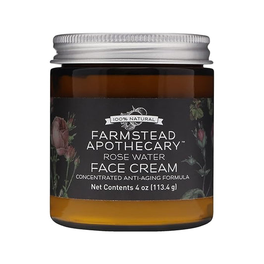 Farmstead Apothecary 100% Natural Anti-Aging Face Cream with Jojoba Oil, 4 oz (Rose Water)