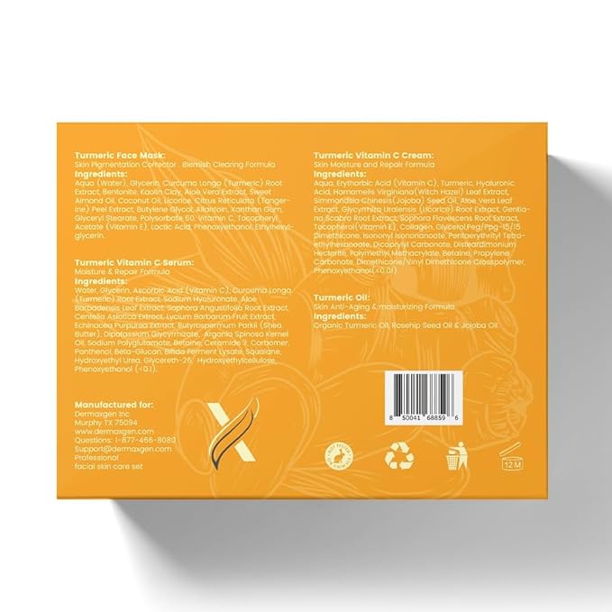 Glow Boosting Moisturizer- Anti-Aging, Reduce Acne, Dark Spot Remover, Hydrates & Controlling Oil & Refining Pores Turmeric Mask - Set of 4 (Turmeric Complete Set)