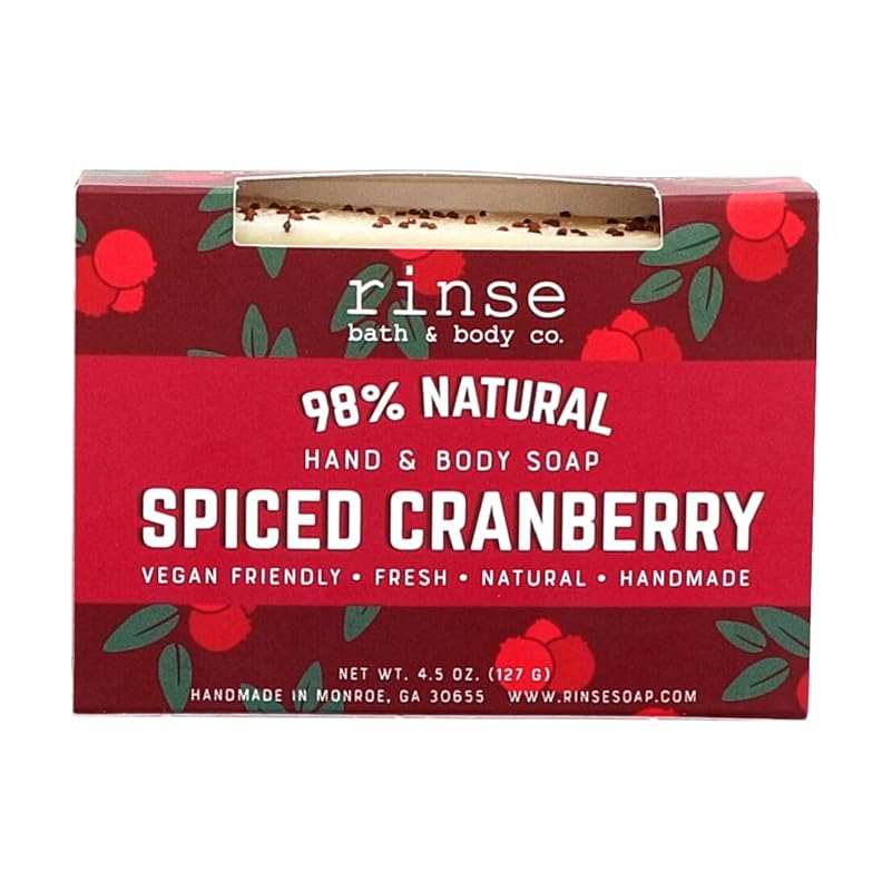 Rinse Bath & Body Spiced Cranberry Soap - Handmade Castile Soap | Naturally Moisturizing Bar Soap | Shea & Cocoa Butter | Essential Oils | Natural Soap | Vegan | Gluten Free | 4.25oz
