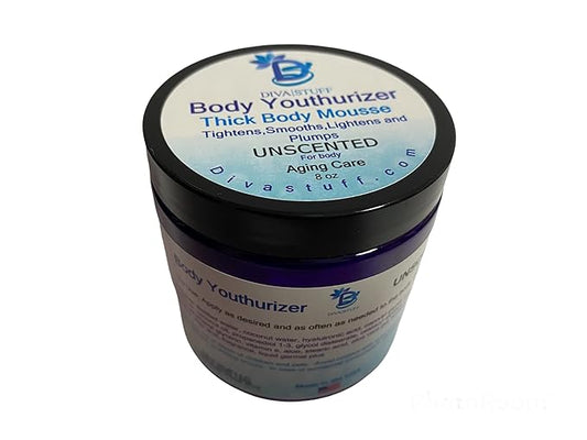 Diva Stuff Body Youthurizer,Thick Body Mousse For Crepey Skin With Anti Aging, Deep Hydration , Smoothing and Plumping Properties, Contains Hyaluronic Acid, Tremella Oil, & Shea Glycerides, Unscented, 8 oz Jar