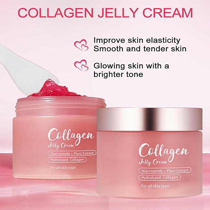 Collagen Jelly Cream,Contains Niacinamide & Freeze Dried Hydrolyzed Collagen, Boosts Elasticity & Hydration,Reduce Fine Lines & Dullness,Improves Glowy Skincare Cream(3.38 fl.oz)