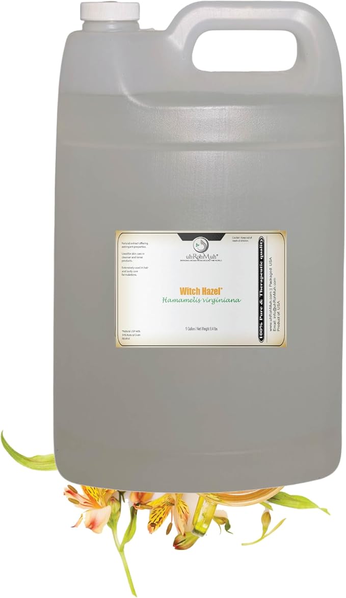 Witch Hazel Natural USP Oil – 100% Pure with 14% Natural Grain Alcohol | Hamamelis Virginiana Extract for Face, Skin, Hair & Wellness | Soothing Properties | 1 Gallon | 128 Fl Oz | Net Weight 8.4 lbs