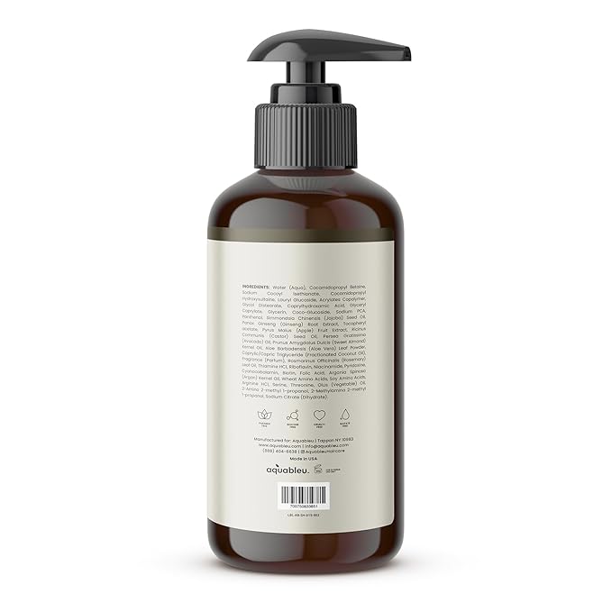 Aquableu Advanced Therapy Anti-Thinning Rosemary Oil Shampoo with 14 All-Natural Ingredients for Volume, Strength, and Thickness (16oz)