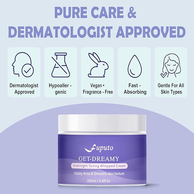 Get Dreamy Overnight Toning Whip - Body Firming Cream for Women, 6.76 oz Sleep & Sculpt Night Cream, Reduces the Appearance of Body Skin Laxity for Mulated for All Skin Types (200ml)-Purple