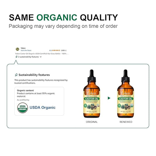 Castor Oil EWG Verified 4oz Glass Bottle - 100% Pure, Cold Pressed, Hexane Free, Virgin Caster Oils for Face, Eyelash, Eyebrow, Hair - with Lash Starter Kit & Empty Roller Ball Bottle