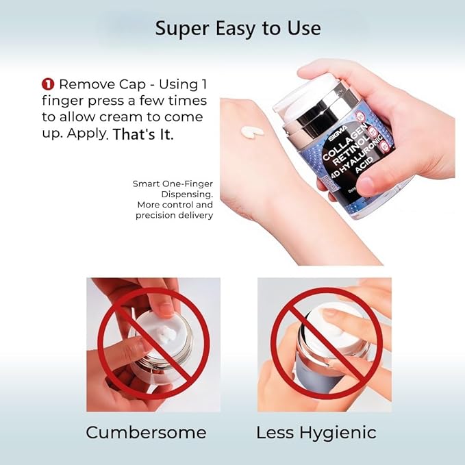 Anti-Aging Face Cream | $6.47/oz | 5% Marine Collagen 3% Retinol 5% 4D Hyaluronic Acid | Wrinkle Firming Moisturizer for Face Neck | Professional Strength | Jumbo 3.7oz | 1 Finger Cream Dispenser