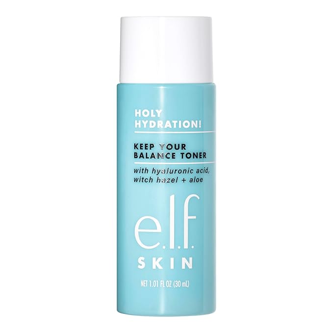 e.l.f. Skin Holy Hydration! Keep Your Balance Toner Mini, Gentle, Refreshing, Removes Makeup & Impurities, Hydrates, Cleanses, Soothes, Infused with Hyaluronic Acid, Witch Hazel and Aloe
