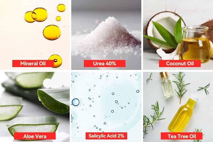 CLEAR Urea Cream 40 Percent Plus 2% Salicylic Acid (4oz) Made in USA | Urea Foot & Hand Cream Softens Cracked Heels & Dry Skin with Tea Tree & Coconut Oil - Callus & Corn Treatment