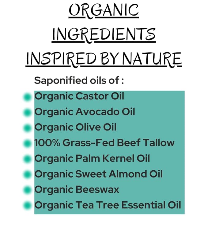 -Tea Tree- Handcrafted with Grass-Fed Beef Tallow and Organic Oils - Scented with Organic Essential Oils - Artisanal Bar Soap - USA MADE - 3 Pack - Each Bar Unique