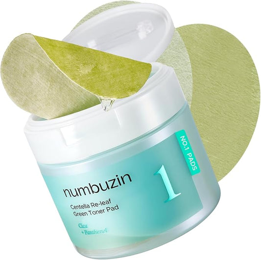 numbuzin No.1 Toner Pads | Centella Re-Leaf Green Toner Pad | Double-Sided | Centella Asiatica, Heartleaf, Licorice Root | Calming, Hydrating, Exfoliating | 70 Pads/6.42 fl. oz.