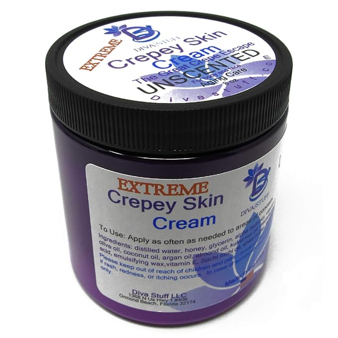 Extreme Crepey Skin Body & Face Cream with Hyaluronic Acid, Alpha Hydroxy and more for Dry & Damaged Skin, 8oz - Unscented (Made in the USA), Diva Stuff